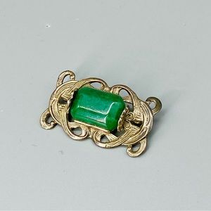 Vintage Art Nouveau Sterling Silver Pin Chrysoprase Stone